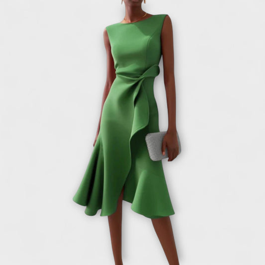 Women's Midi Dress | Asymmetric Ruffle Design