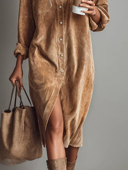 Women's Midi Dress | Button-Up Shirt Dress & Double Chest Pockets