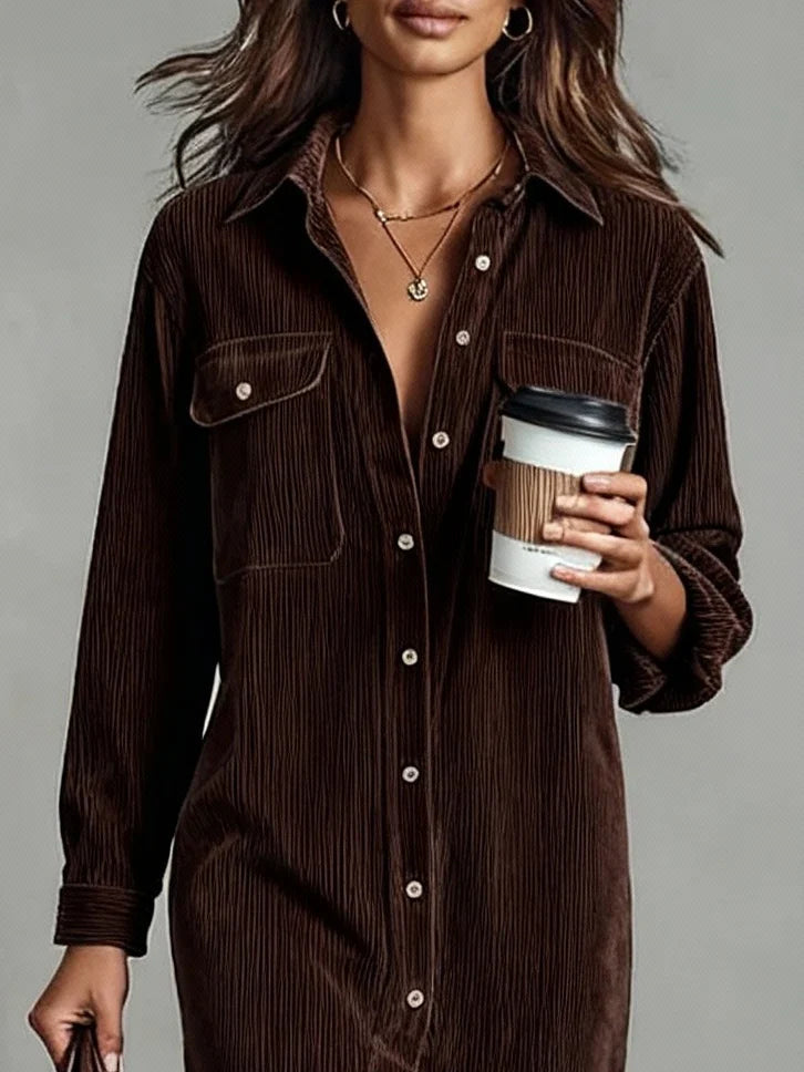 Women's Midi Dress | Button-Up Shirt Dress & Double Chest Pockets