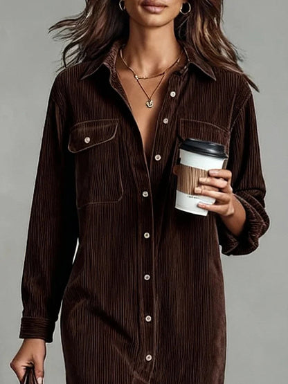 Women's Midi Dress | Button-Up Shirt Dress & Double Chest Pockets