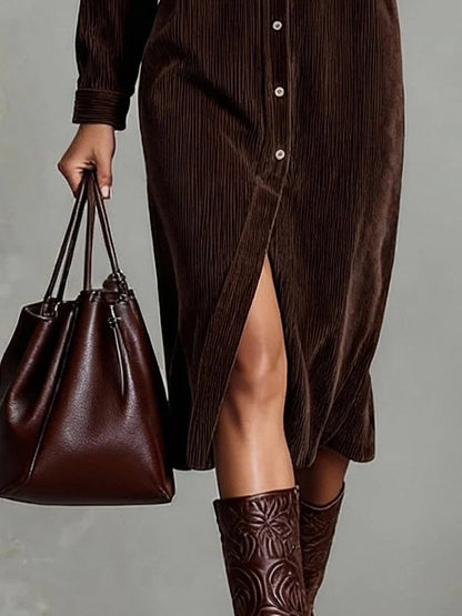 Women's Midi Dress | Button-Up Shirt Dress & Double Chest Pockets