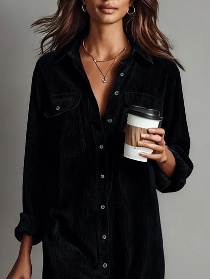 Women's Midi Dress | Button-Up Shirt Dress & Double Chest Pockets