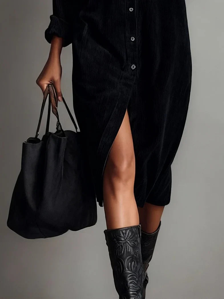Women's Midi Dress | Button-Up Shirt Dress & Double Chest Pockets
