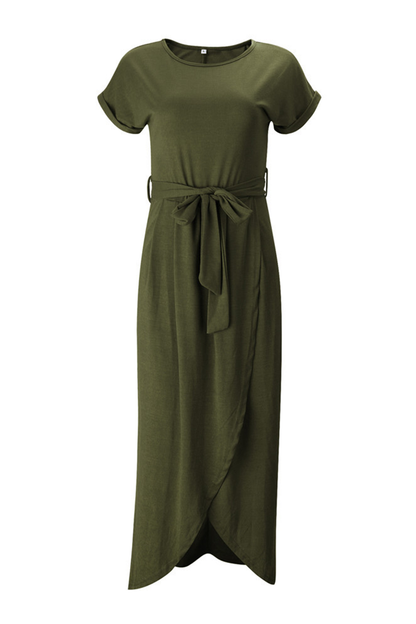 Women's Midi Dress | Cap Sleeve Tie Waist Wrap Skirt Dress