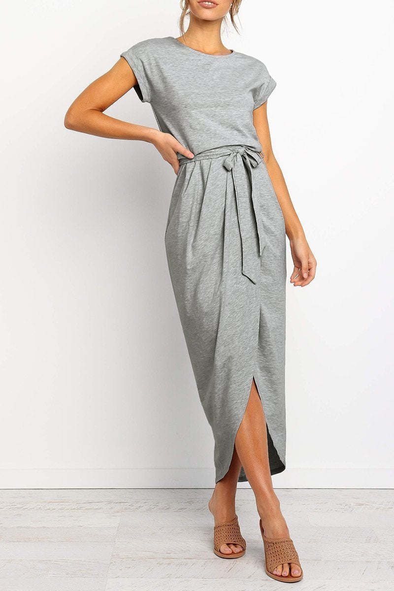 Women's Midi Dress | Cap Sleeve Tie Waist Wrap Skirt Dress