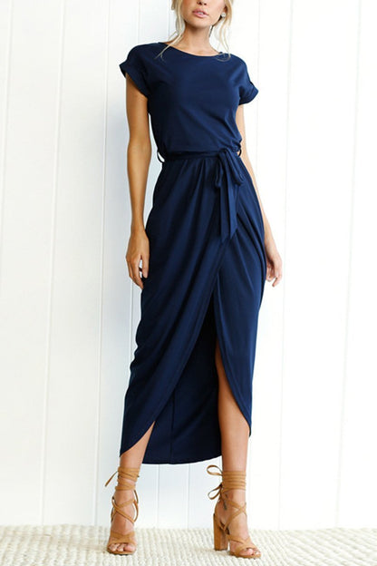 Women's Midi Dress | Cap Sleeve Tie Waist Wrap Skirt Dress