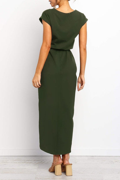 Women's Midi Dress | Cap Sleeve Tie Waist Wrap Skirt Dress
