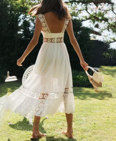 MIDI DRESS WITH CUTWORK TRIM 1