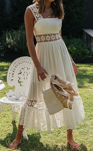 MIDI DRESS WITH CUTWORK TRIM 2