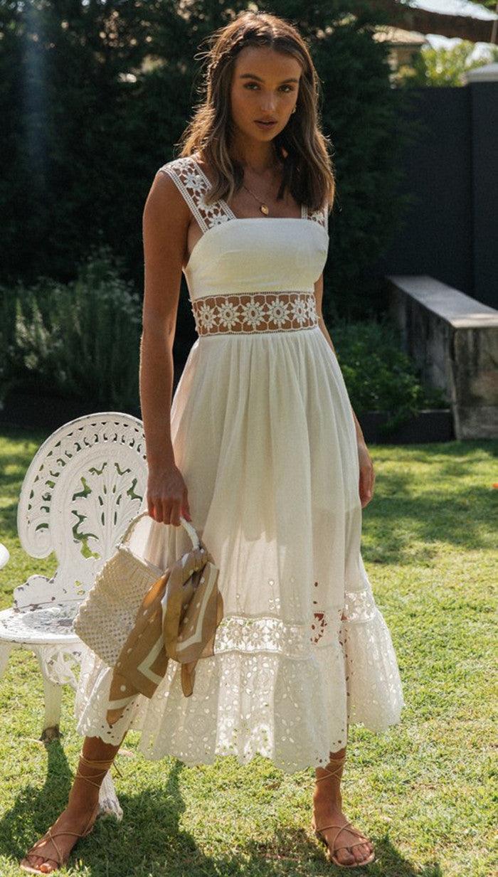 MIDI DRESS WITH CUTWORK TRIM 0