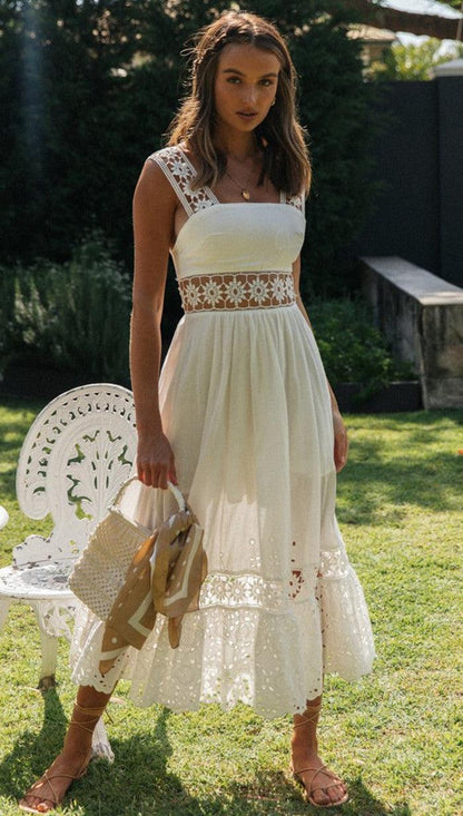 MIDI DRESS WITH CUTWORK TRIM 0