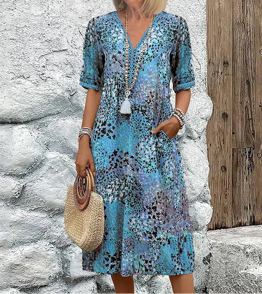 Women's Midi Dress | Floral Print V-Neck Swing