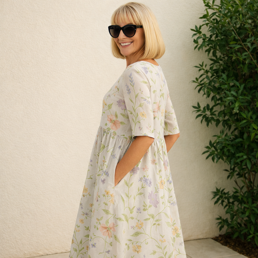 Women's Midi Dress | Floral Vine Print Swing Dress