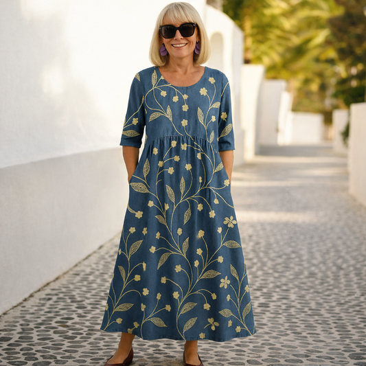 Women's Midi Dress | Floral Vine Print Swing Dress