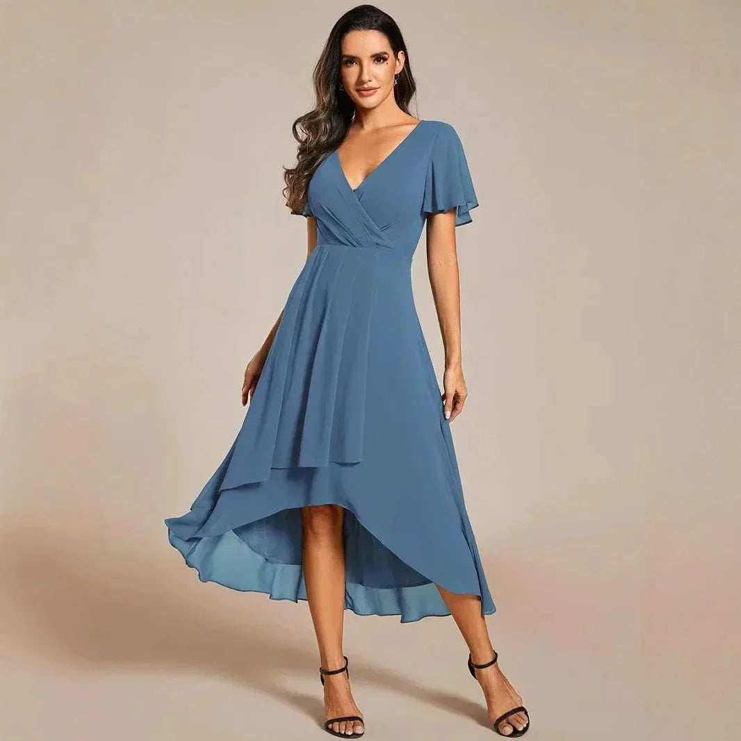 Women's Midi Dress | Flutter Sleeves & High-Low Flowing Skirt