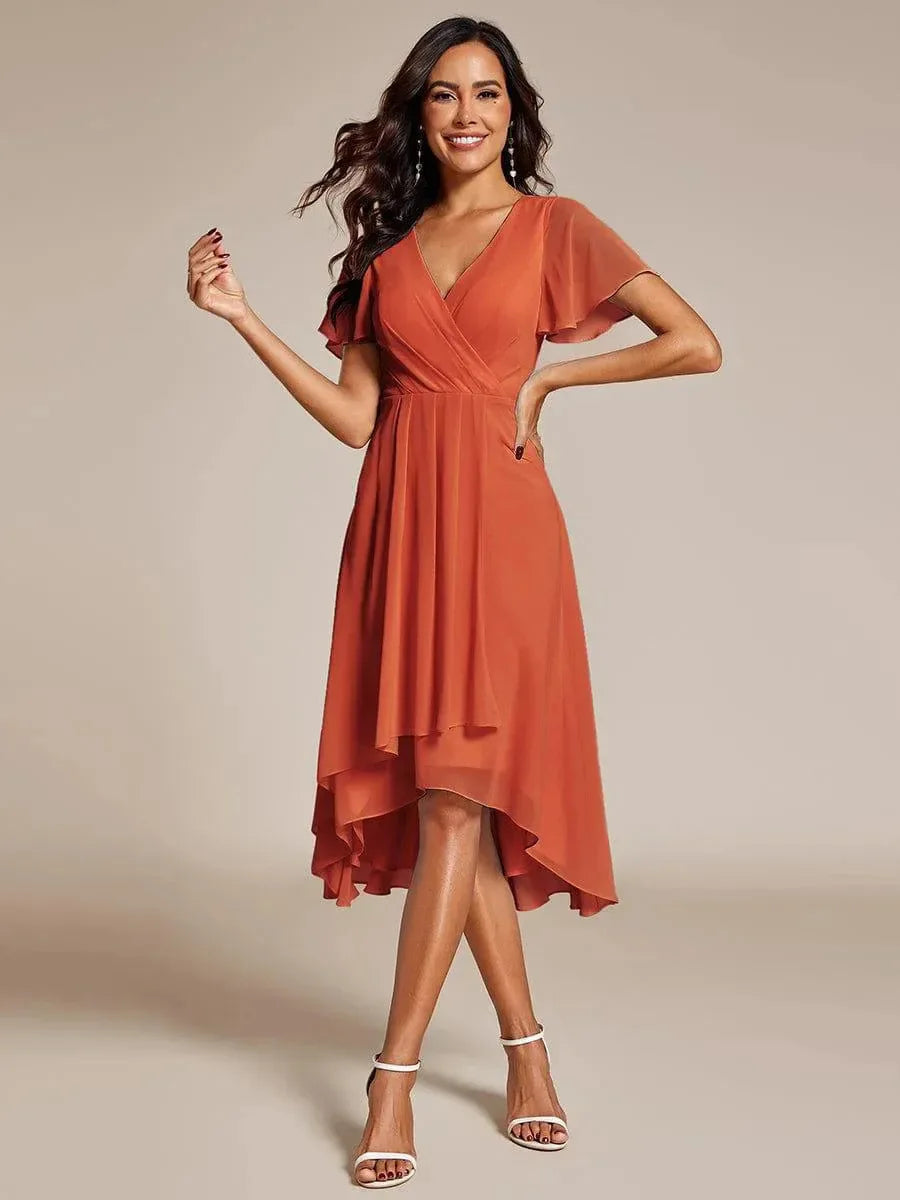 Women's Midi Dress | Flutter Sleeves & High-Low Flowing Skirt