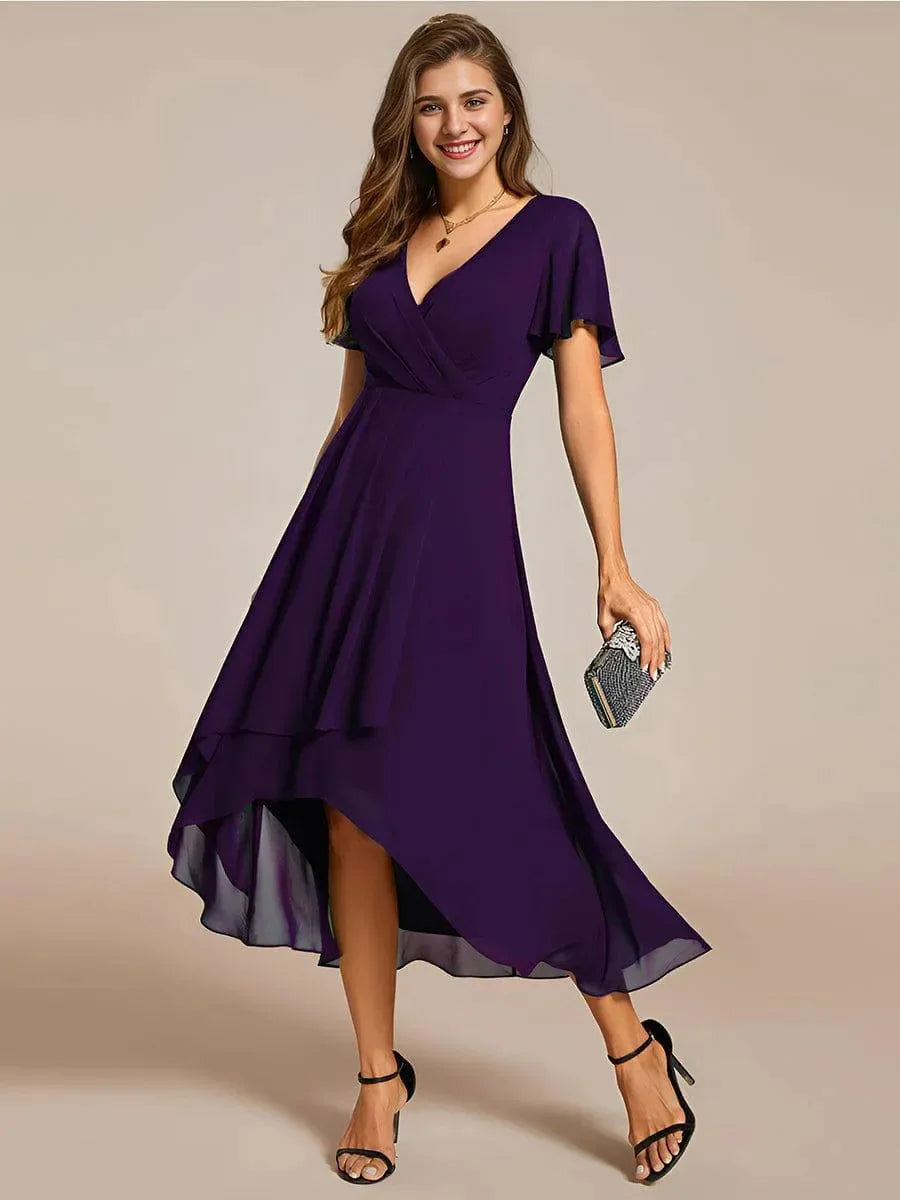 Women's Midi Dress | Flutter Sleeves & High-Low Flowing Skirt