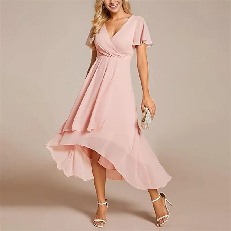 Women's Midi Dress | Flutter Sleeves & High-Low Flowing Skirt