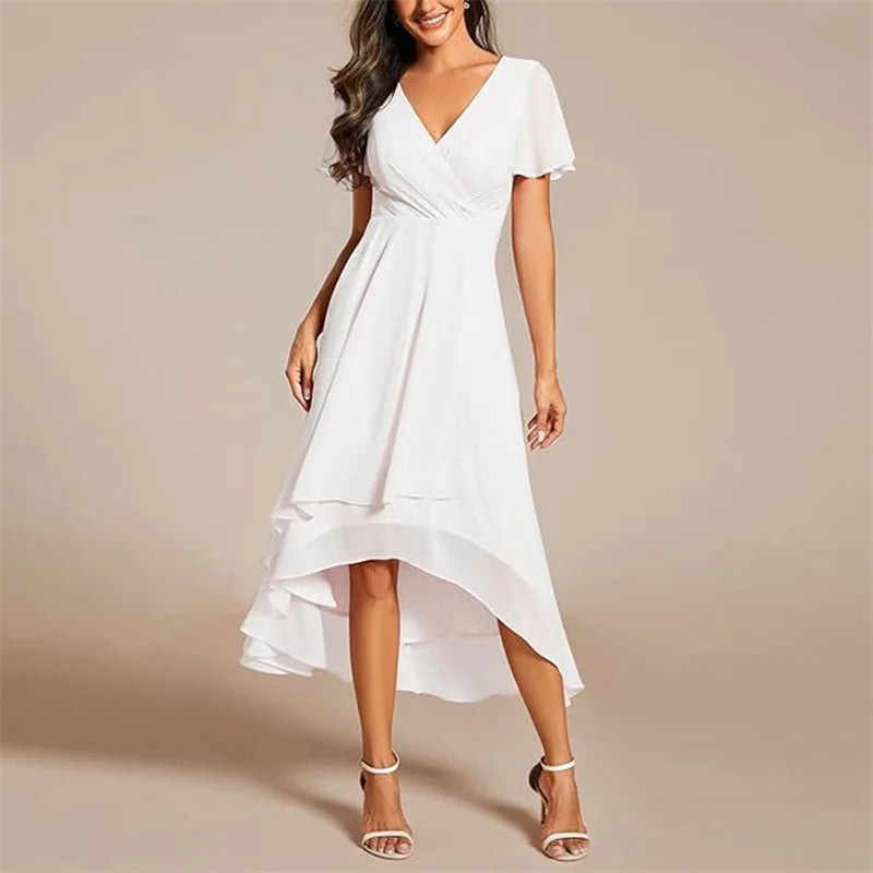 Women's Midi Dress | Flutter Sleeves & High-Low Flowing Skirt