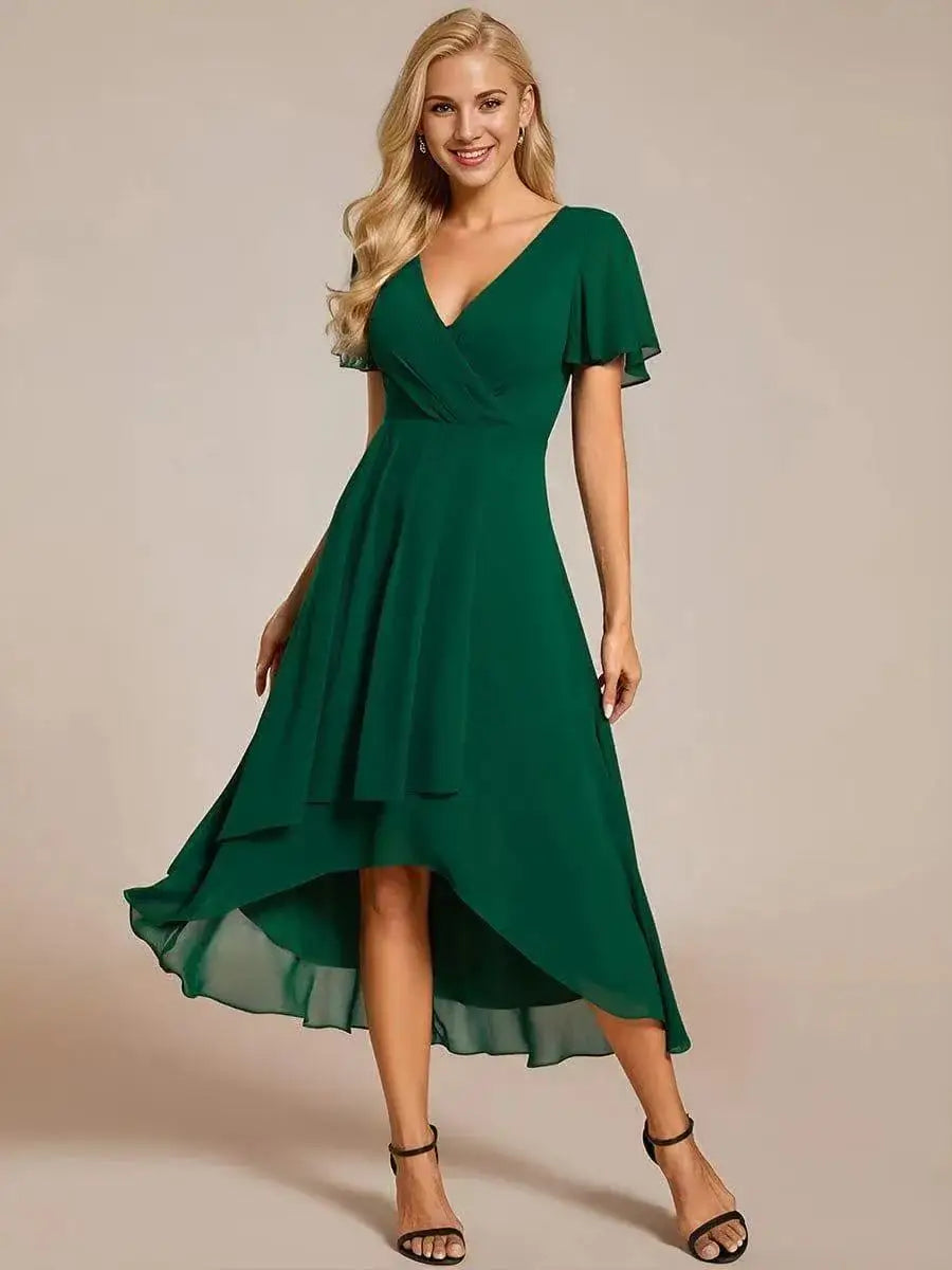 Women's Midi Dress | Flutter Sleeves & High-Low Flowing Skirt