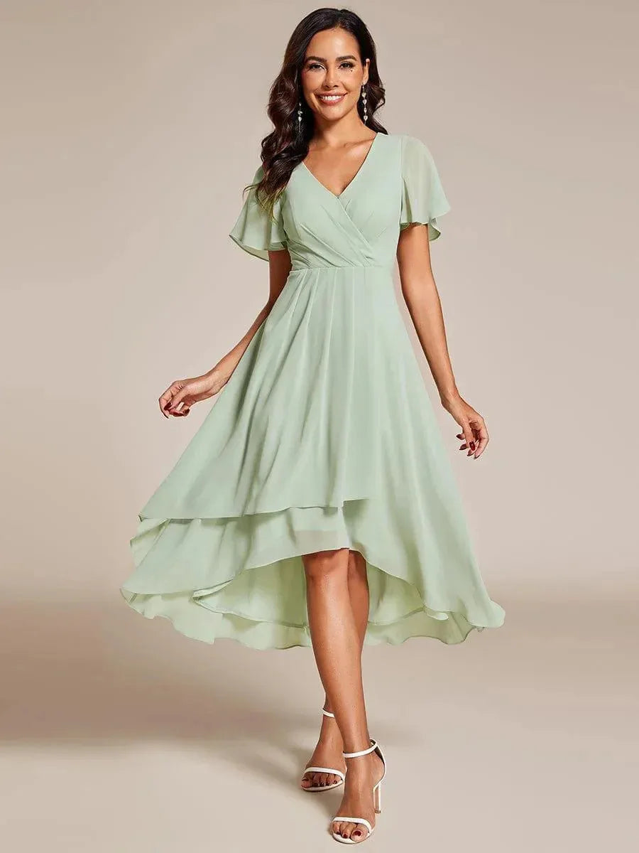 Women's Midi Dress | Flutter Sleeves & High-Low Flowing Skirt