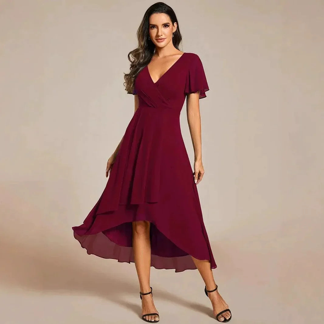 Women's Midi Dress | Flutter Sleeves & High-Low Flowing Skirt