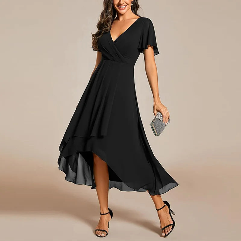 Women's Midi Dress | Flutter Sleeves & High-Low Flowing Skirt