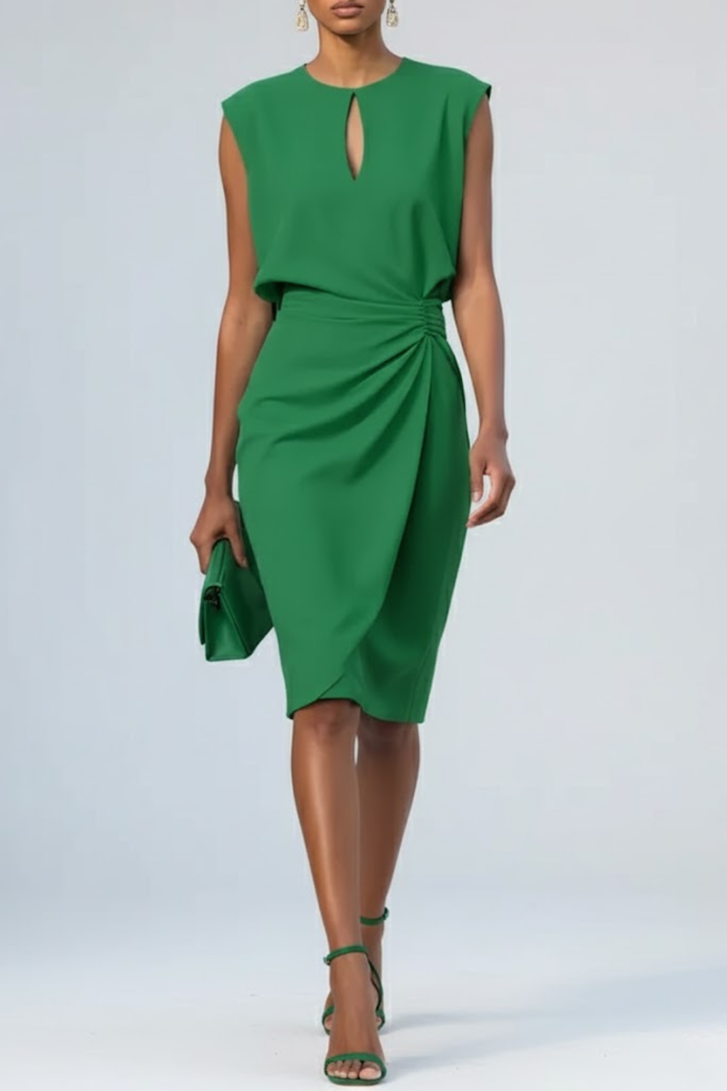 Women's Midi Dress | Keyhole Neckline & Ruched Waist Detail