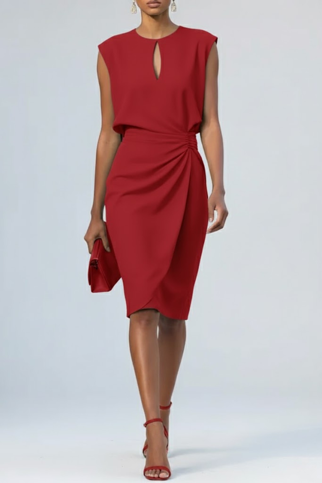 Women's Midi Dress | Keyhole Neckline & Ruched Waist Detail