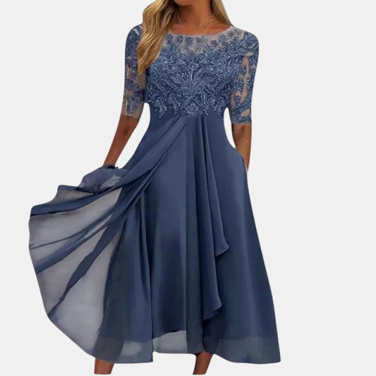 Women's Midi Dress | Lace Bodice Flowy Skirt