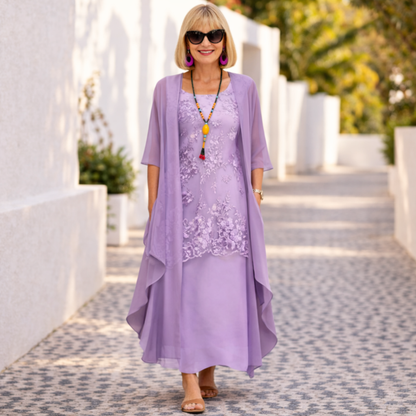 Women's Midi Dress | Layered Lace Overlay