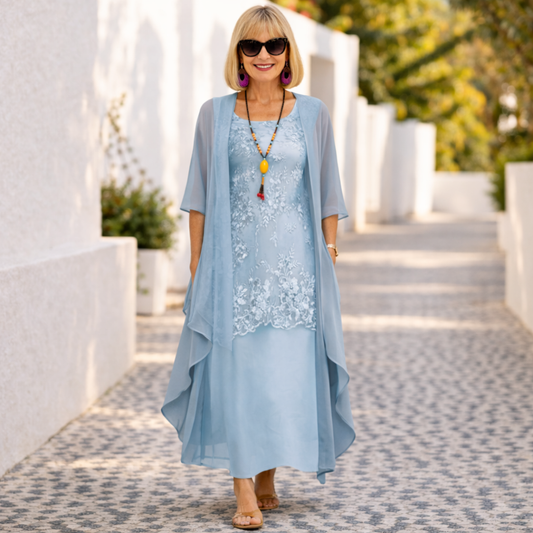 Women's Midi Dress | Layered Lace Overlay