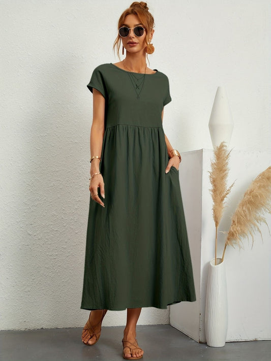 Women's Midi Dress | Round Neck Flowy A-Line