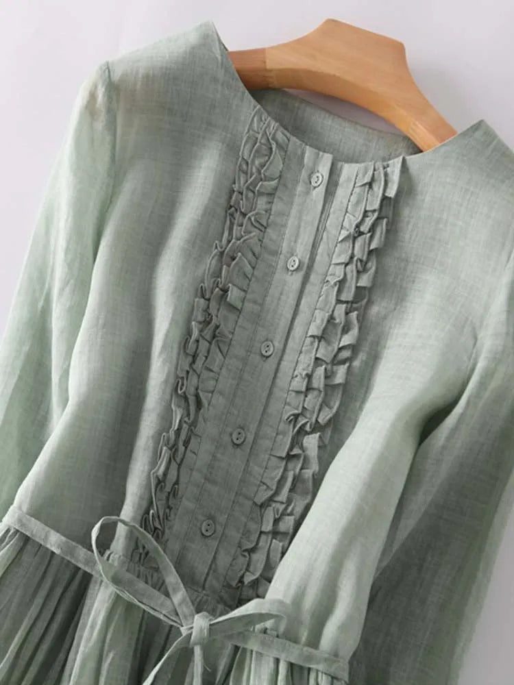 Women's Midi Dress | Ruffled Tie-Waist A-Line