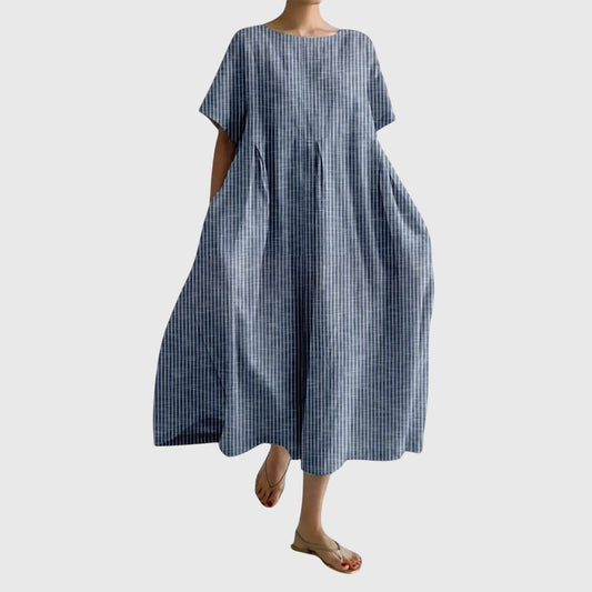 Women's Midi Dress | Striped Round Neck Oversized Design