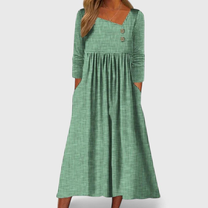 Women's Midi Dress | Striped Square Neck & Pocket Design