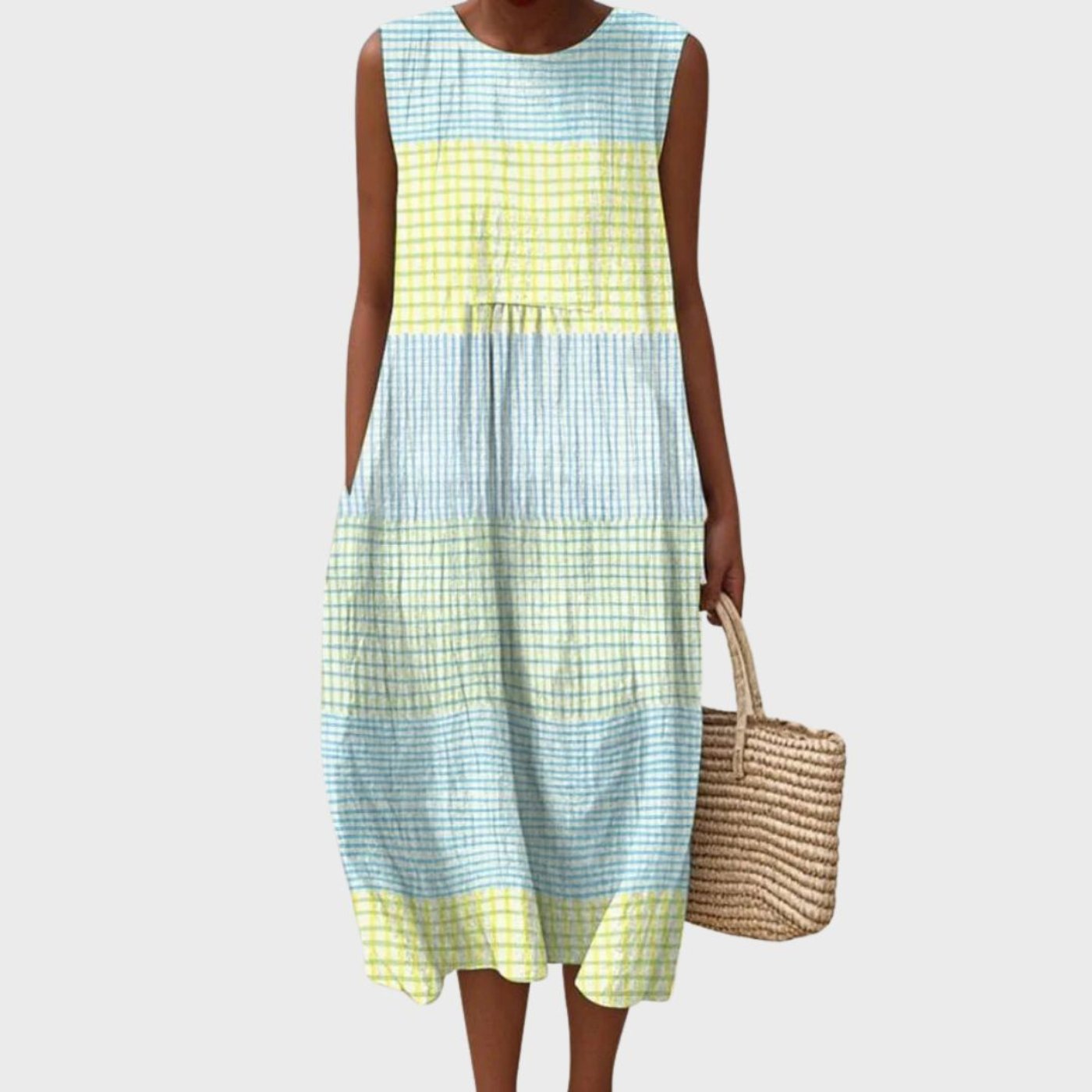 Women's Midi Dress | Tiered Plaid Print & Sleeveless Relaxed Fit