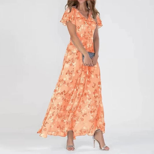 Women's Midi Dress | V-Neck Floral Flutter Sleeve