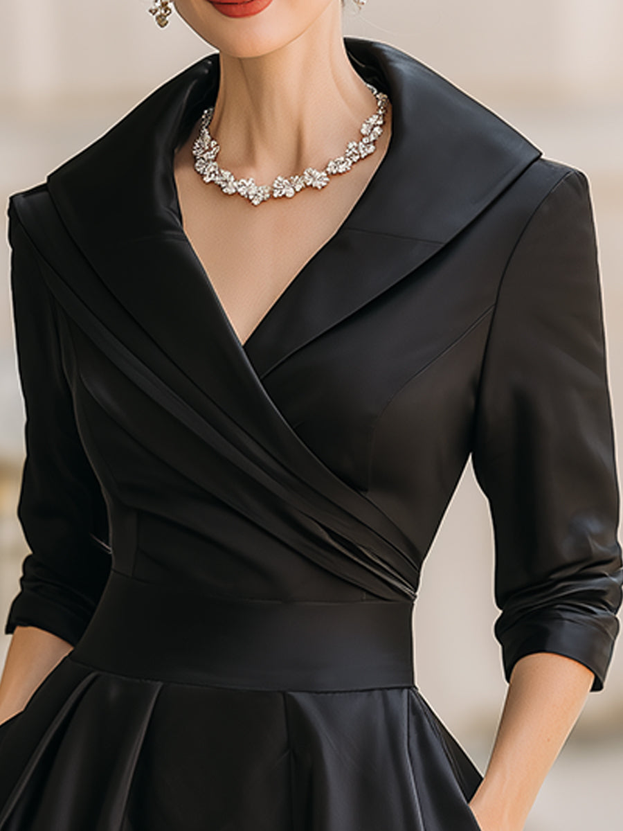 Women's Midi Dress | Vintage A-Line & Wrap Collar Design