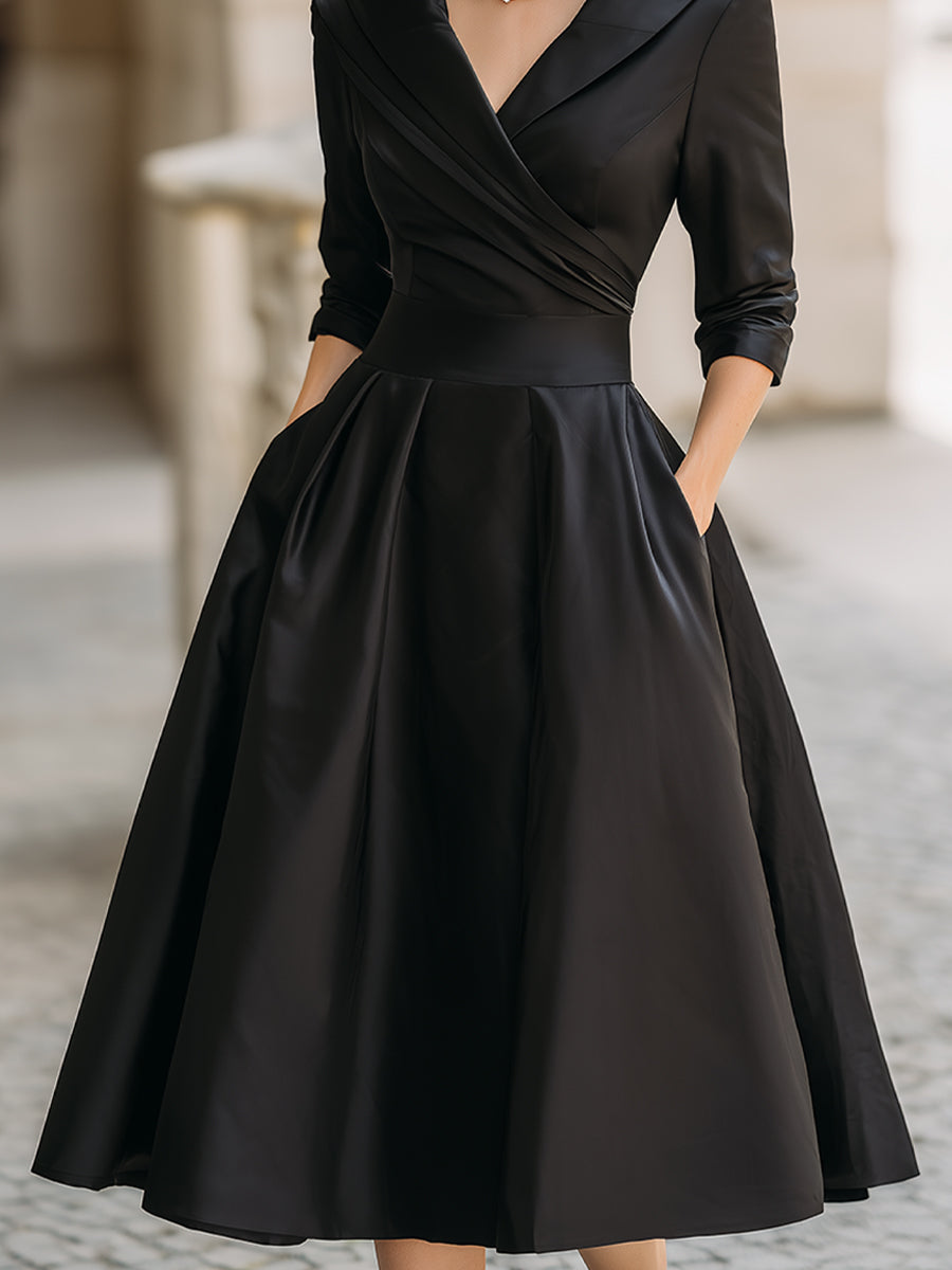 Women's Midi Dress | Vintage A-Line & Wrap Collar Design