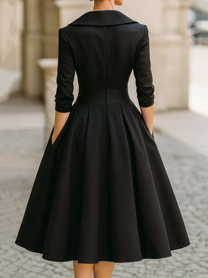 Women's Midi Dress | Vintage A-Line & Wrap Collar Design