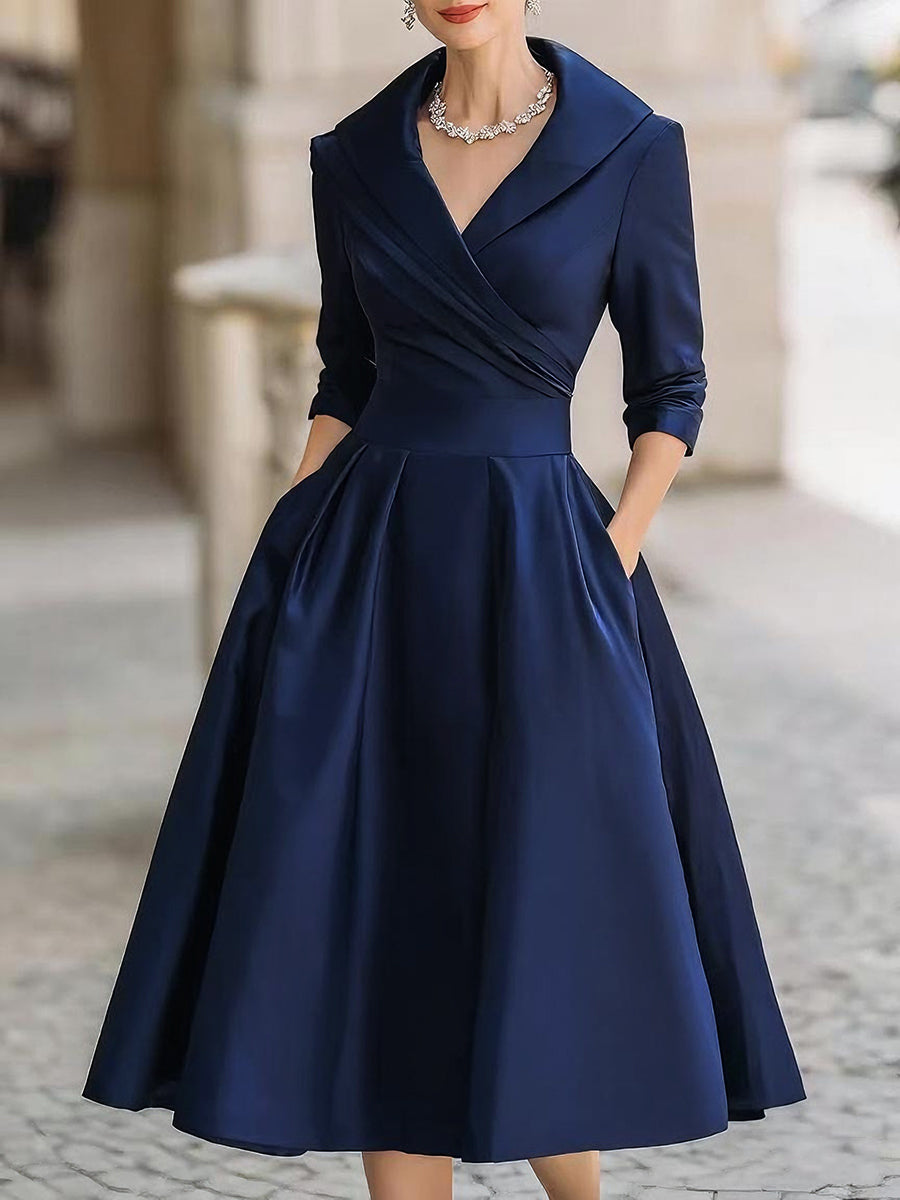 Women's Midi Dress | Vintage A-Line & Wrap Collar Design