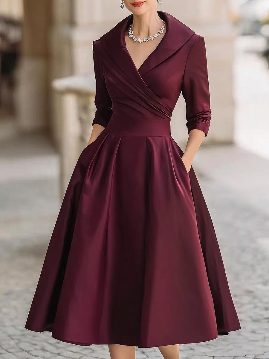 Women's Midi Dress | Vintage A-Line & Wrap Collar Design
