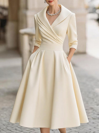 Women's Midi Dress | Vintage A-Line & Wrap Collar Design
