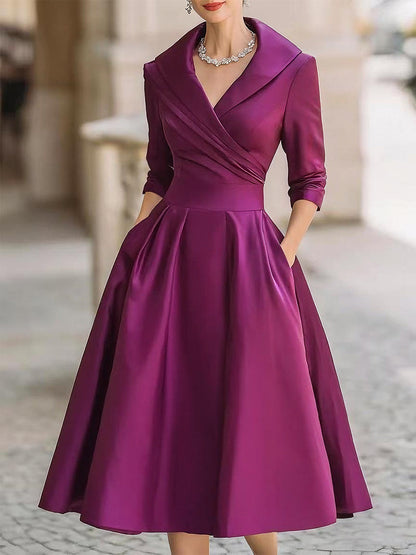 Women's Midi Dress | Vintage A-Line & Wrap Collar Design