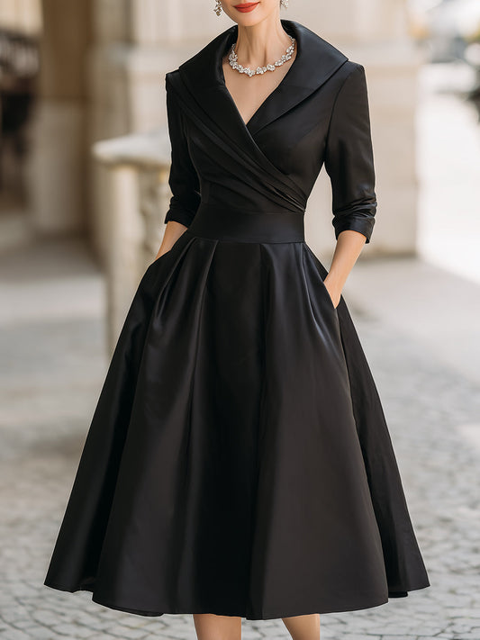 Women's Midi Dress | Vintage A-Line & Wrap Collar Design