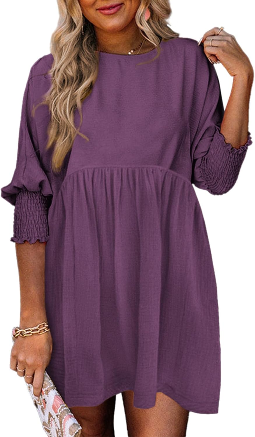 Women's Mini Dress | Balloon Sleeves with Smocked Cuffs