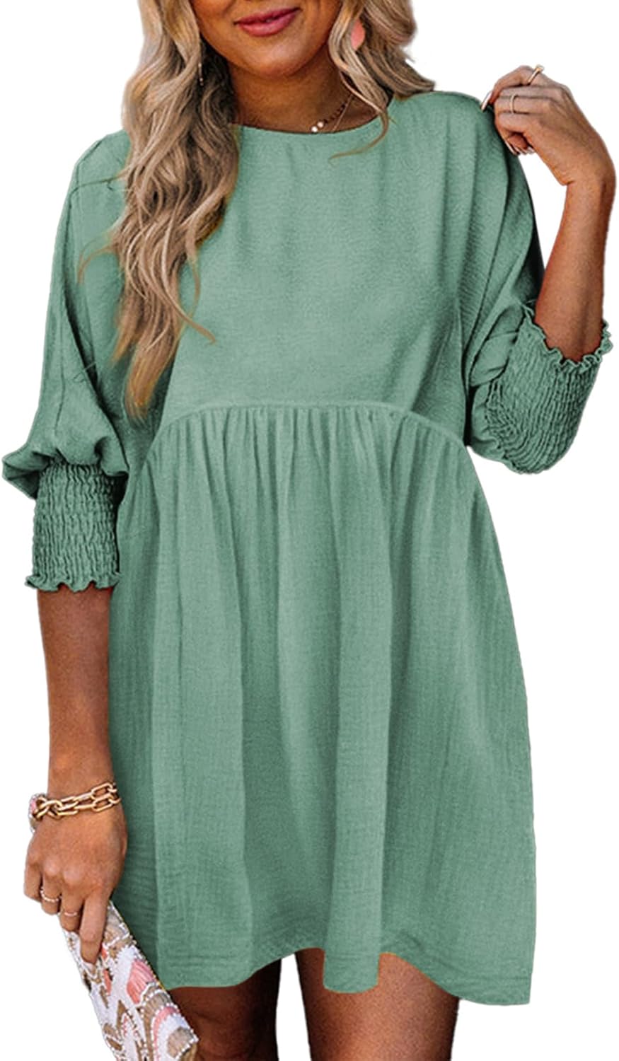 Women's Mini Dress | Balloon Sleeves with Smocked Cuffs