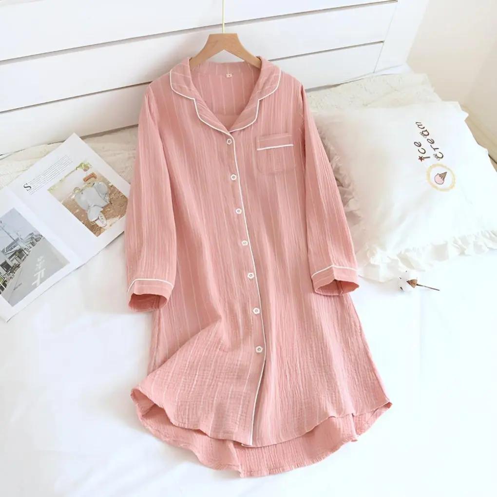 Women's Nightgown | Piped Notch Collar, Button Front