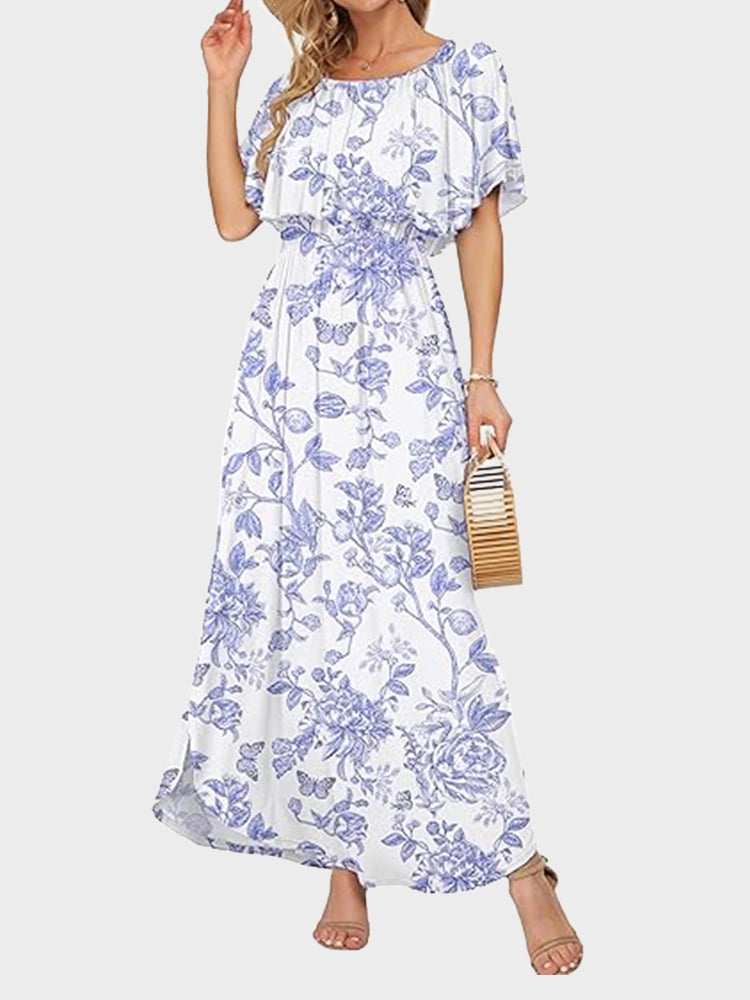 Women's Off Shoulder Maxi Dress | Ruffle & Side Slit Design